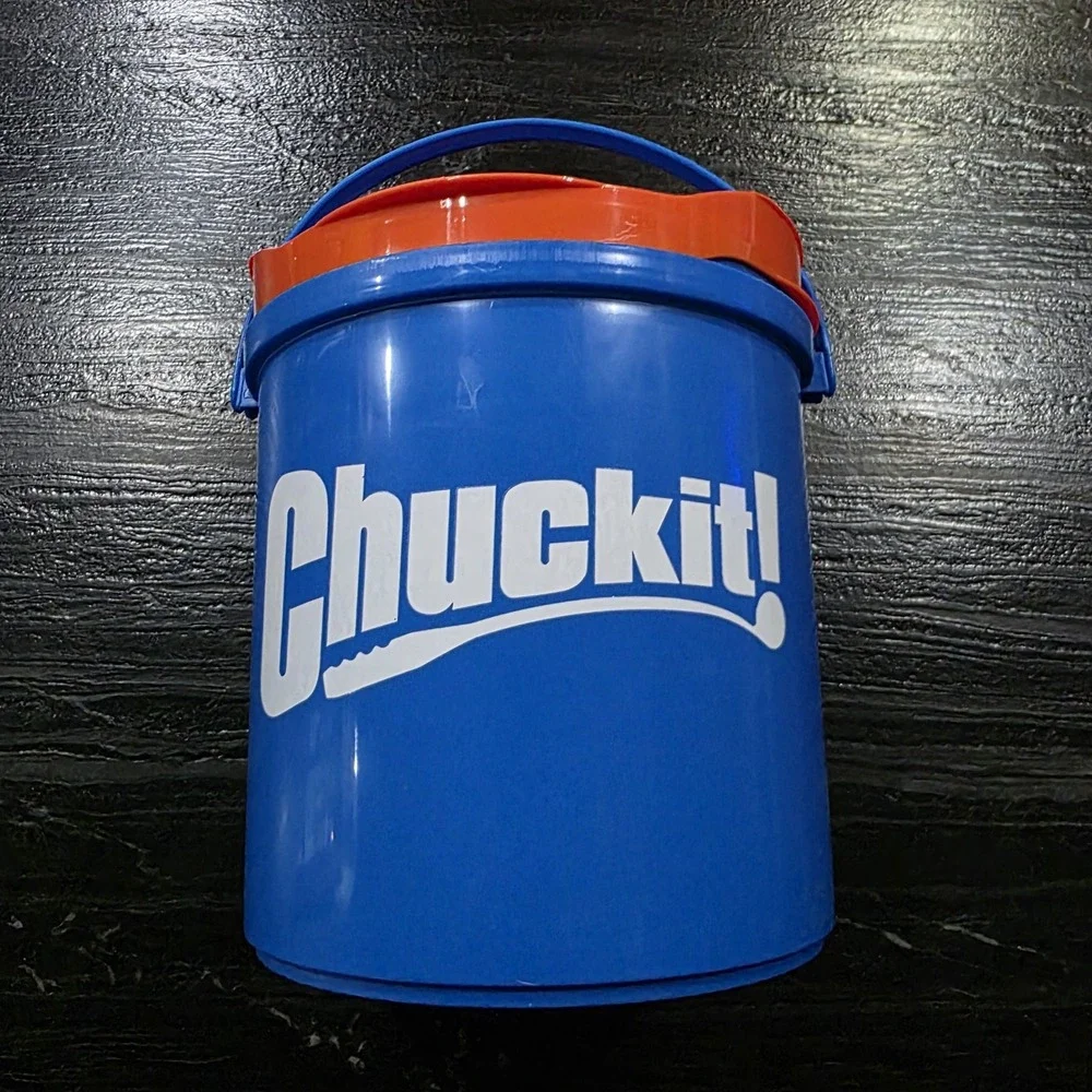 Chuckit! Ultra Ball Dog Toy Cleaning Bucket Medium 8-Pack Orange Blue 2.25